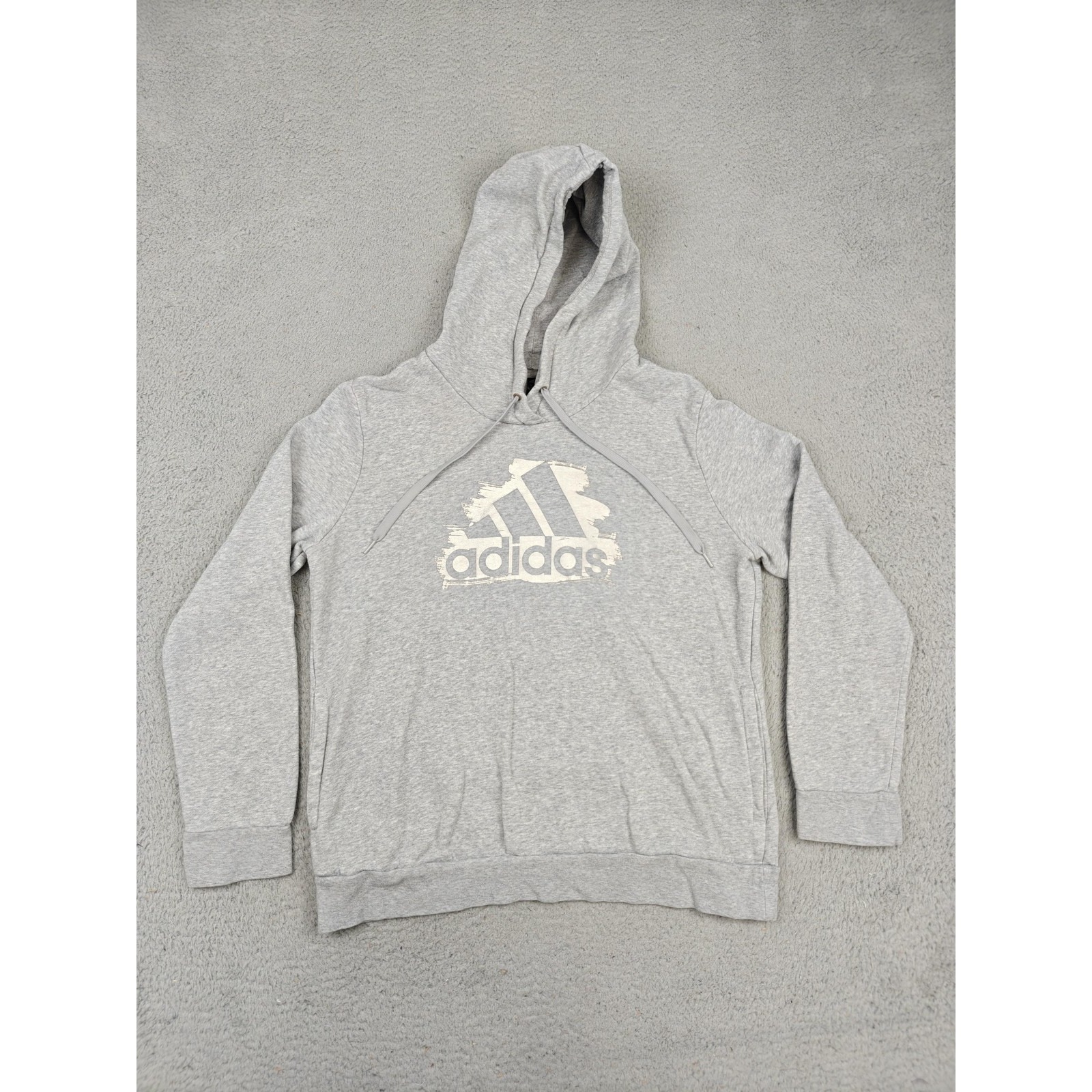 Adidas Hoodie Womens Xl Gray Fleece Pullover Distressed Logo Graphic Sweatshirt